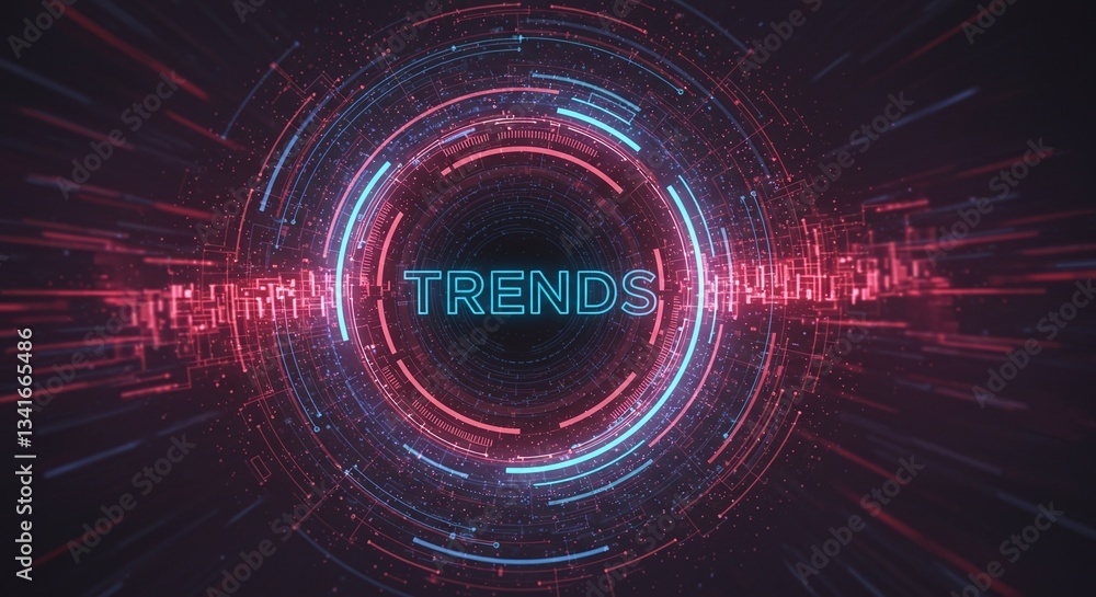 Poster digital trends abstract: a futuristic composition featuring the word 