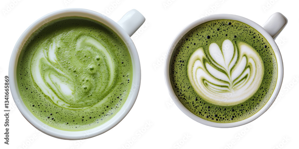 Poster The image of a green matcha latte is shown alone on a transparent background, generated by Ai
