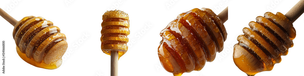 Poster Generative Ai has produced an image of a wooden honey dipper standing alone on a clear background