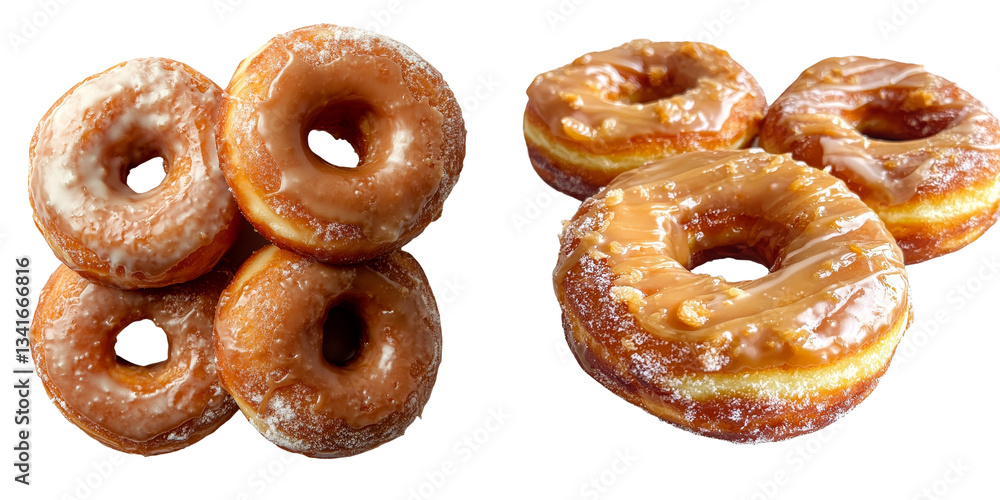 Poster Generative Ai has created an image of glazed donuts floating alone on a transparent background