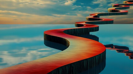 Winding Path to Sky, Serene Watery Landscape