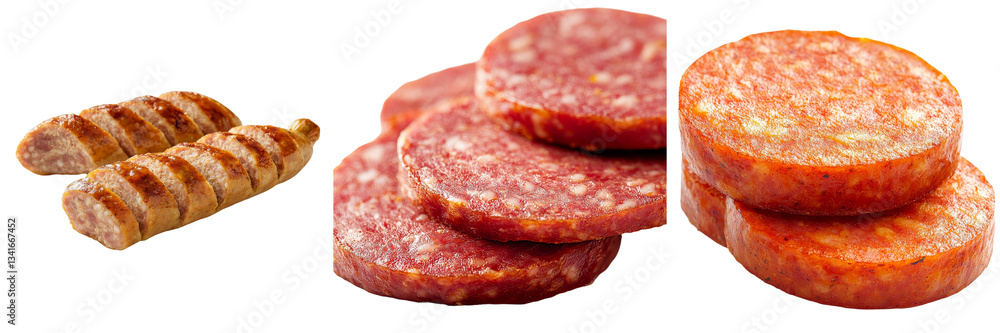 Poster Generative Ai created an image of tasty boiled sausage slices that are isolated on a transparent background