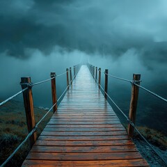 Obraz premium Misty Pathway Through Fog Over Water in Dramatic Landscape