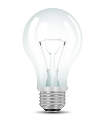realistic light bulb with silver base on white background
