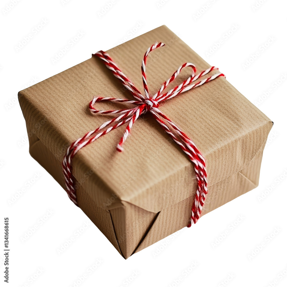 Poster a transparent background isolates a gift box wrapped in brown paper, an image generated by generativ