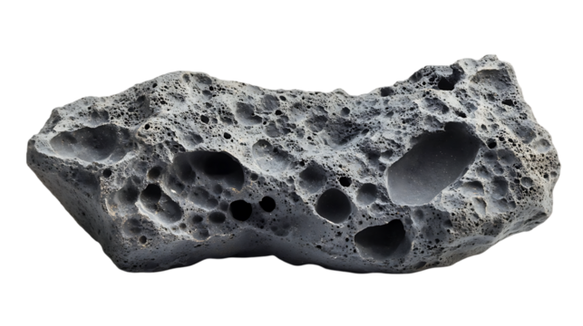 Grey volcanic rock with numerous holes and porous texture