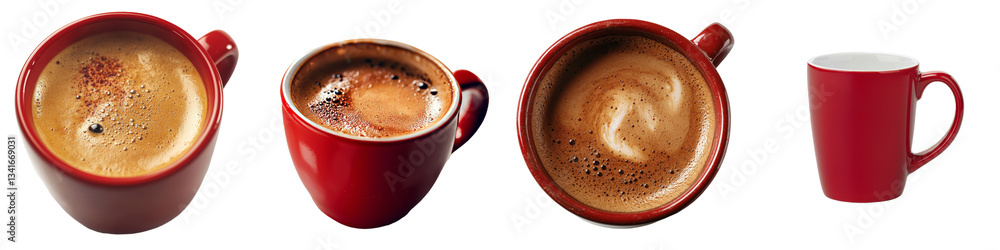 Poster on a transparent background, a red mug of coffee is depicted in isolation, a product of generative a