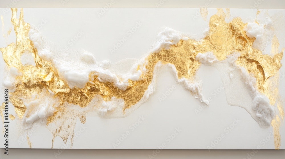 Poster creating minimalist gold leaf art a stunning display on white canvas in a serene studio environment