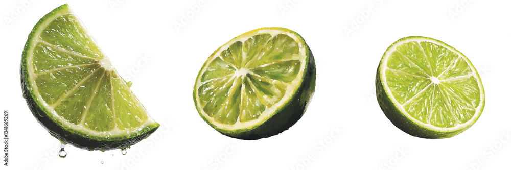 Poster on a transparent background, a fresh lime slice is isolated, a creation of generative ai