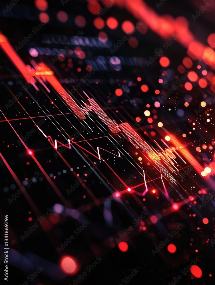 Poster red stock market chart analysis data visualization financial trends digital environment abstract vie