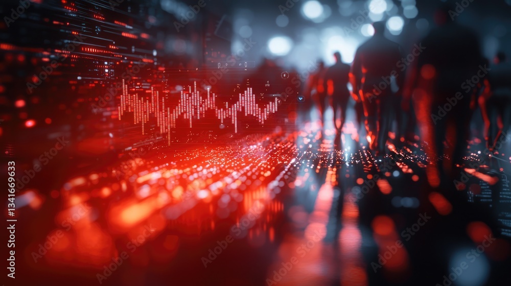 Poster red stock chart analysis market trends in a digital environment with a focus on data visualization