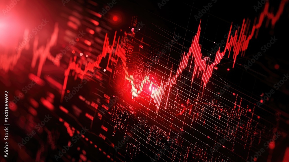 Poster red stock market chart analysis financial data visualization dynamic trading environment insights fo