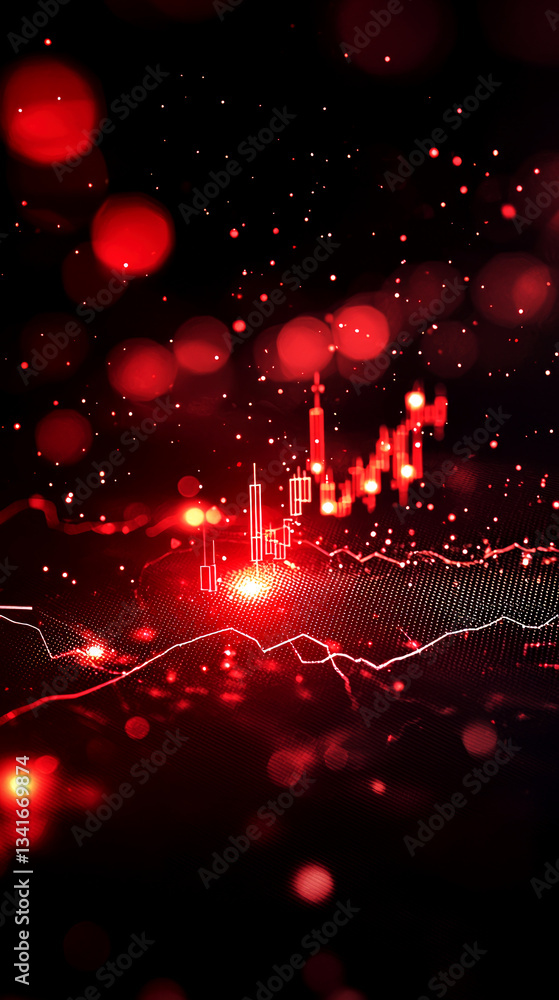 Poster dynamic red stock market chart visualization financial analysis digital environment abstract viewpoi