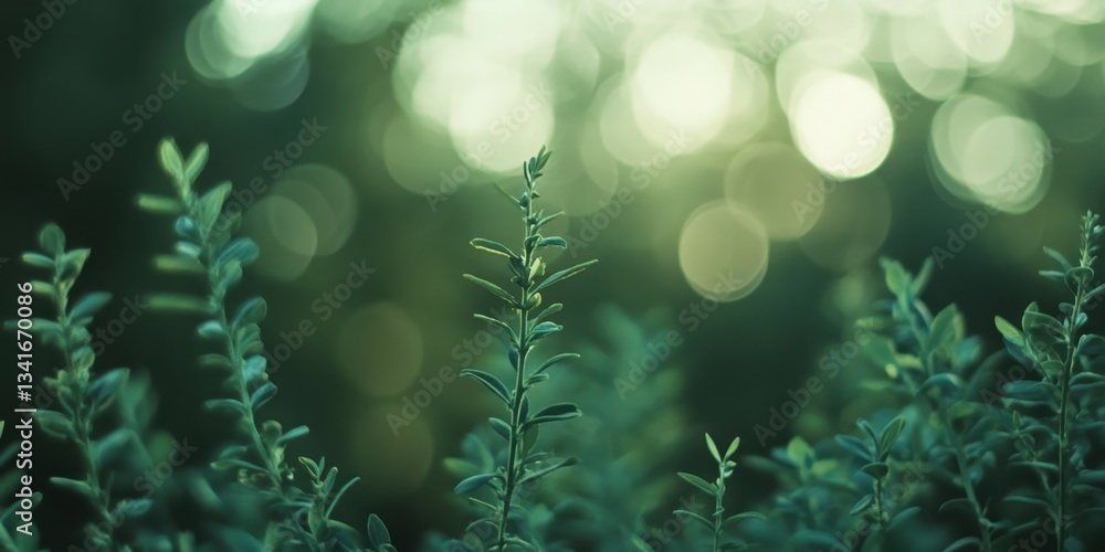 Poster botanical bokeh: an intimate view of vibrant, healthy green plants. a unique perspective where the l