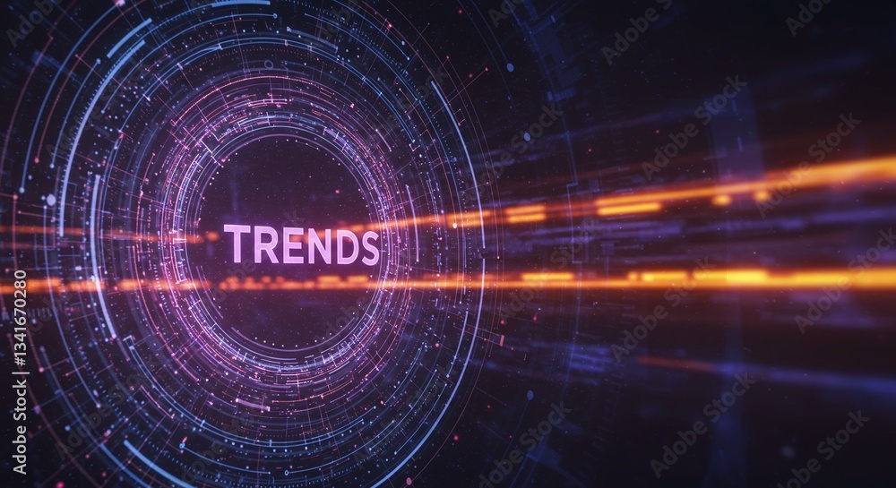 Poster digital trends: a futuristic digital interface with the word 