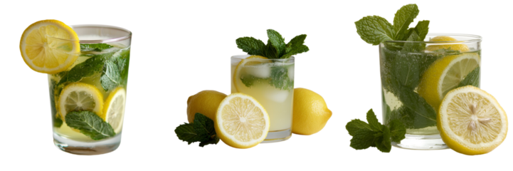 a glass containing fresh yellow lemon juice isolated on a transparent background and produced by Generative Ai