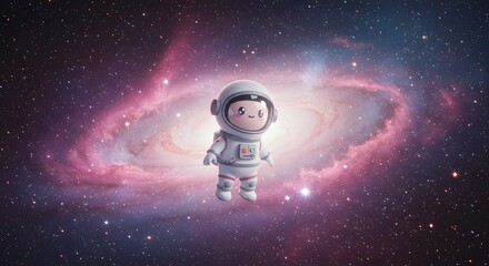 Fototapeta premium Cute Cartoon Astronaut Floating in Space Near a Galaxy with Stars