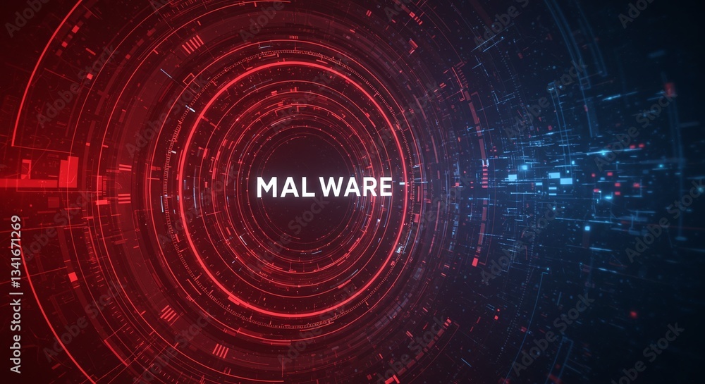 Aufkleber malware attack visual: a digital artwork showing a malware attack, with the word 