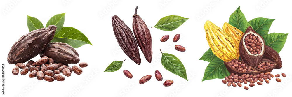 Aufkleber Generative Ai has created an image of isolated cacao pods and beans on a transparent background
