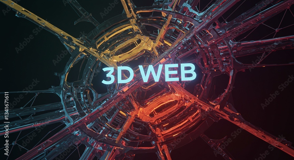 Poster 3d web structure: a dynamic 3d web structure illuminated with neon hues.