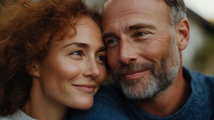 Obraz premium A middle-aged couple sharing an intimate moment.