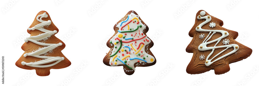 Poster On a transparent background, a single gingerbread cookie in the shape of a Christmas tree is depicted, generated using Generative Ai
