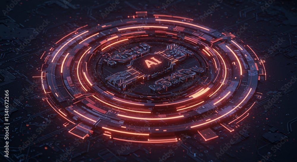 Aufkleber ai core: an advanced illustration showcasing a glowing ai core, radiating with intricate circuits an