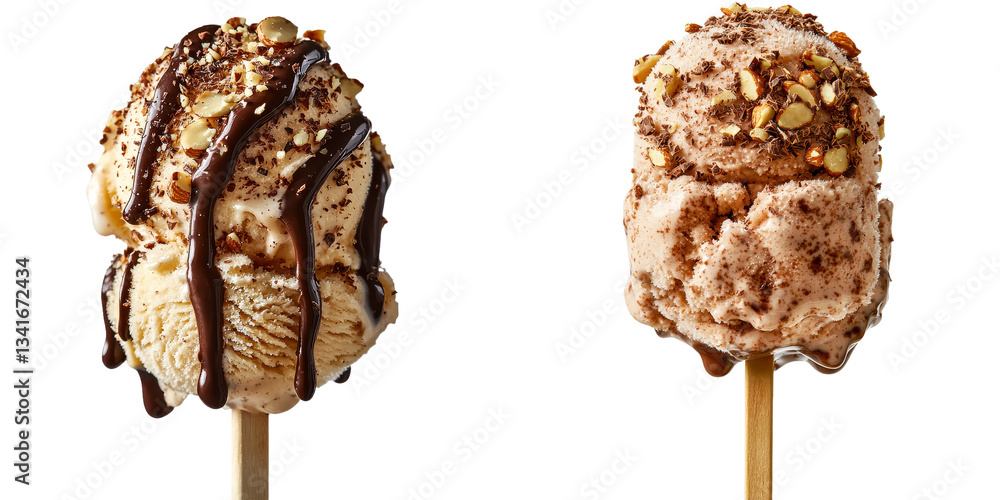 Poster An image of isolated Chocolate and Almond ice cream on a transparent background was created using Generative Ai