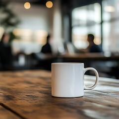 Fototapeta premium Coffee Mug for Coworking Space, Wooden Table.
