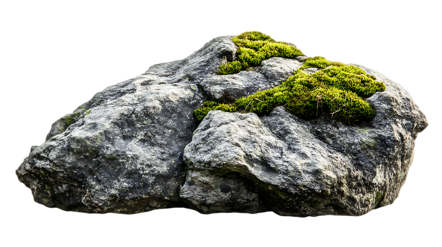 Moss covered rock isolated against a black background
