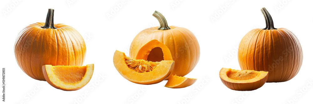 Poster Generative Ai image of a fresh orange pumpkin isolated on transparent background