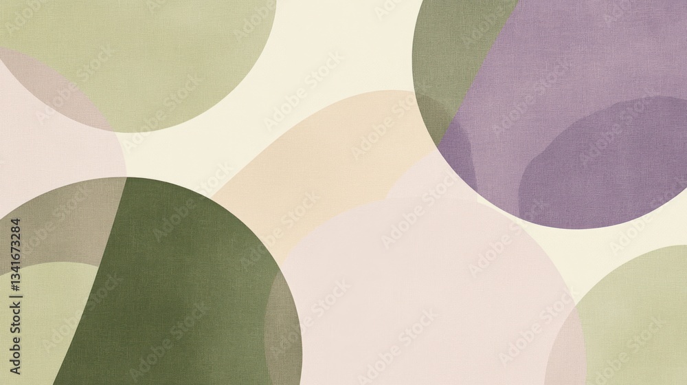 Poster a gentle geometric design using soft, rounded shapes like circles and ovals in calming tones of gree