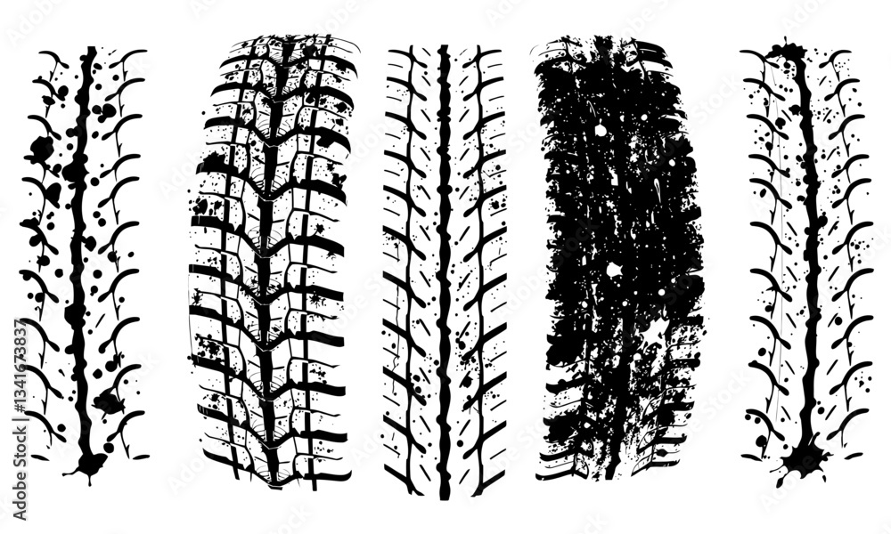 Poster tire texture patterns showcase various tread designs, highlighting intricate details and wear of rub