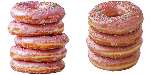 The image features a stack of pink glazed donuts against a transparent background, made using Generative Ai