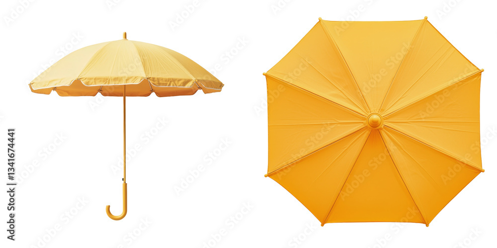 Poster on a transparent background, a yellow umbrella is depicted in isolation, a creation of generative ai