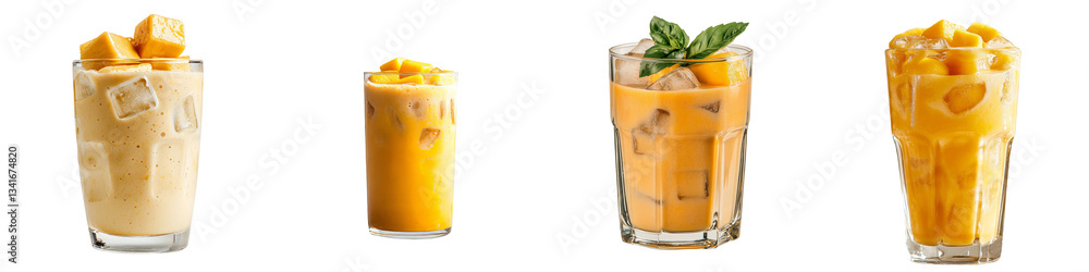 Poster Generative Ai generates the image of a tall glass filled with Thai tea, isolated on a transparent background