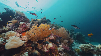Obraz premium The ocean's coral reefs are bursting with colorful marine life, from fish to sea turtles.