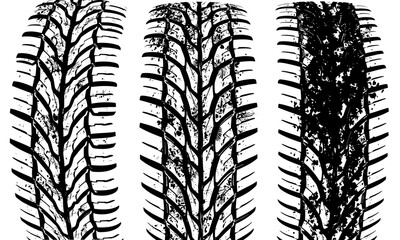 Tire texture showcases three distinct tire patterns, highlighting wear and tread depth variations. image evokes sense of durability and performance in automotive design
