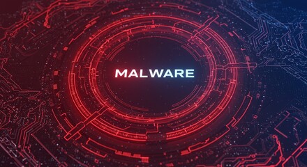 Malware threat: A digital representation of cyber threats. It shows technological elements combined to present the danger in the world of networks.