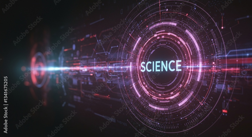 Poster technological science: a futuristic visual of technology, the word 