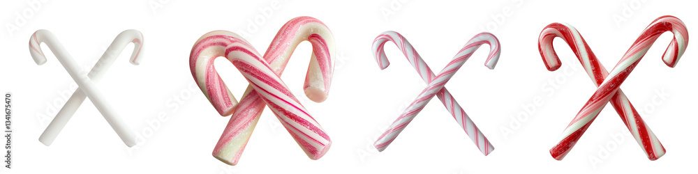 Poster Candy canes isolated on a transparent background and displaying red and white stripes were generated using Generative Ai
