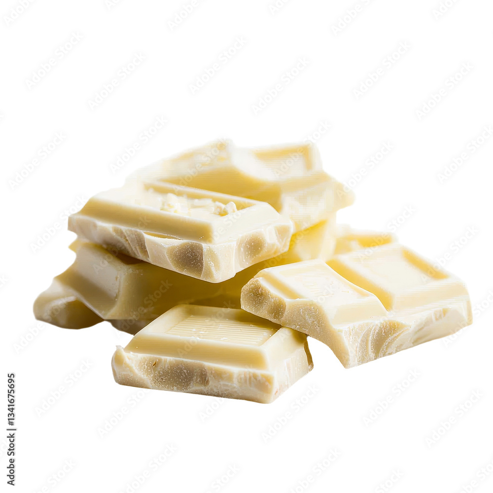 Poster on a transparent background, isolated pieces of white chocolate have been generated by generative ai