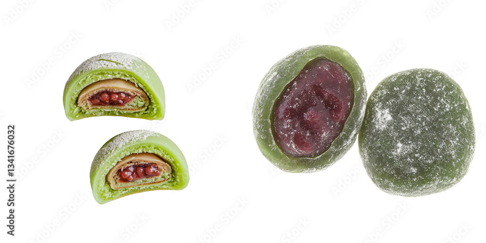 Poster on a transparent background, isolated green mochi has been generated by ai technology
