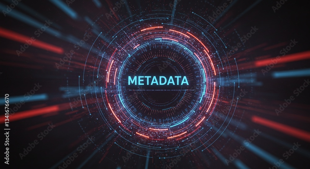 Poster metadata technology concept: a futuristic illustration highlighting the digital world of data with c
