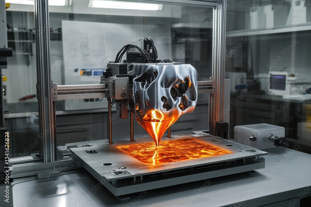 Poster advanced 3d printing technology creating intricate designs in a modern laboratory