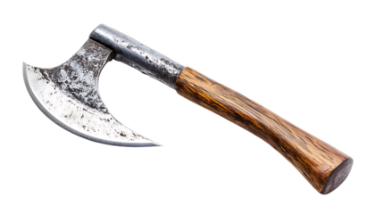 Axe head with wooden handle isolated on black background