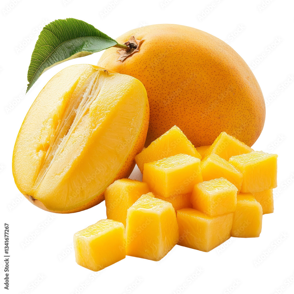 Poster on a transparent background, a lone ripe mango is depicted, generated by generative ai