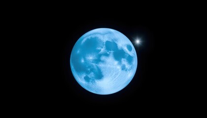 Full blue moon dominates a dark night sky, single bright star nearby, night sky, majestic