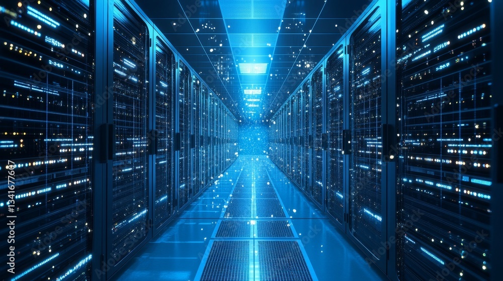 Poster exploring a modern data center technology hub gigapixel content server environment aerial view cutti
