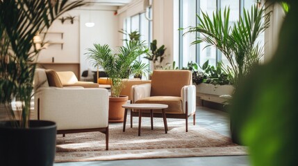 Cozy and Inviting Lounge Area with Greenery and Natural Light